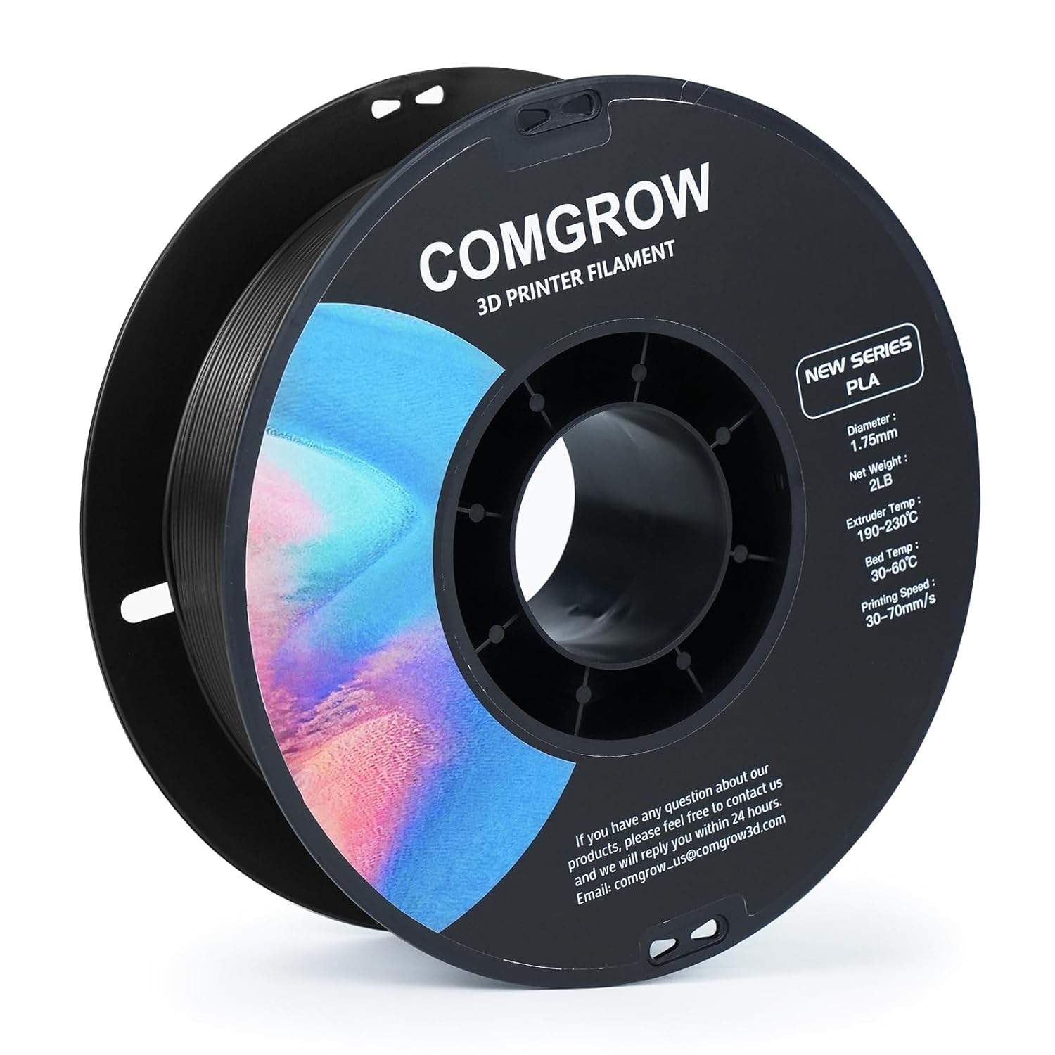 Comgrow PLA 3D Printer Filament, Durable and Stronger 3D Printer PLA Filament 1.75mm Fit Most 3D Printers, Dimensional Accuracy +/- 0.02 mm, 2LBS Spool PLA Black