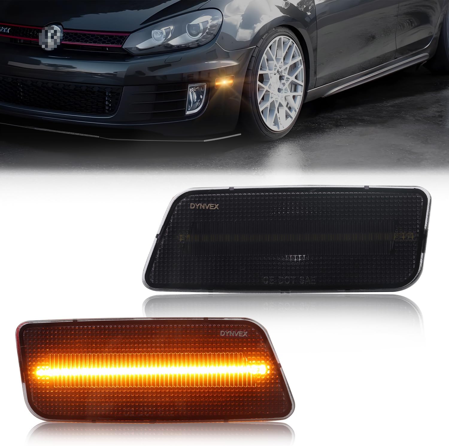 LED Side Marker Lights Compatible with Volkswagen 2010-2014 MK6 GTI MKVI Golf, [DOT] [Can-bus Design] Amber LED Turn Signal Marker Lamp, OEM #5K0945071 5K0945072, 2 PCS, Smoked Lens