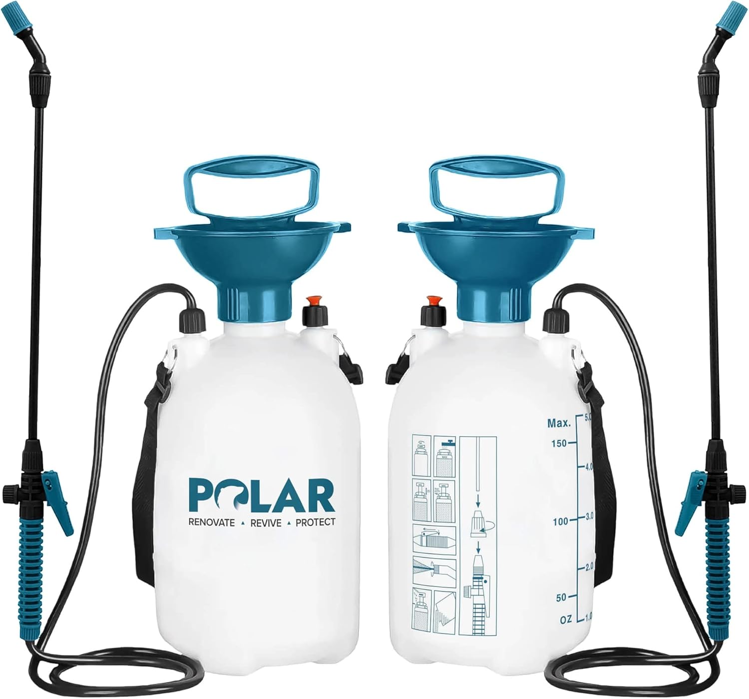 Polar Pump Action Garden Sprayer - 5 Litre - Garden Pressure Spray Gun With Safety Valve - Adjustable Comfort - 1.3m Hose Wand - Use With Weed Killer, Pesticides, Herbicides