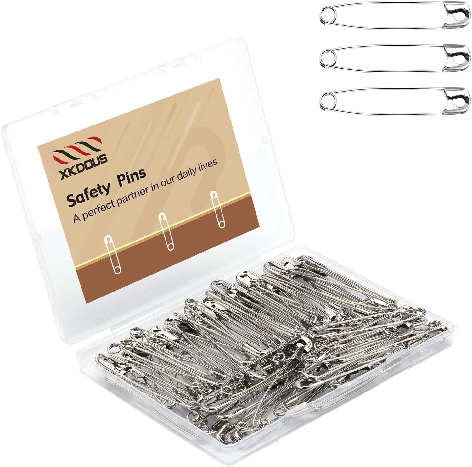 XKDOUS 2.2 Inch Large Safety Pins 200 Pcs Silver Pins Bulk Heavy Duty for Clothes, Sewing, Craft