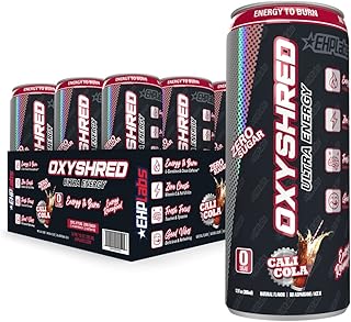EHP Labs OxyShred Healthy Energy Drink - Zero Sugar Energy Drinks with Amino Acids, Green Tea Extract, Vitamin C & L Carnitine - Zero Carbs, Zero Calories, Clean Caffeine, Cali Cola (12-Pack)