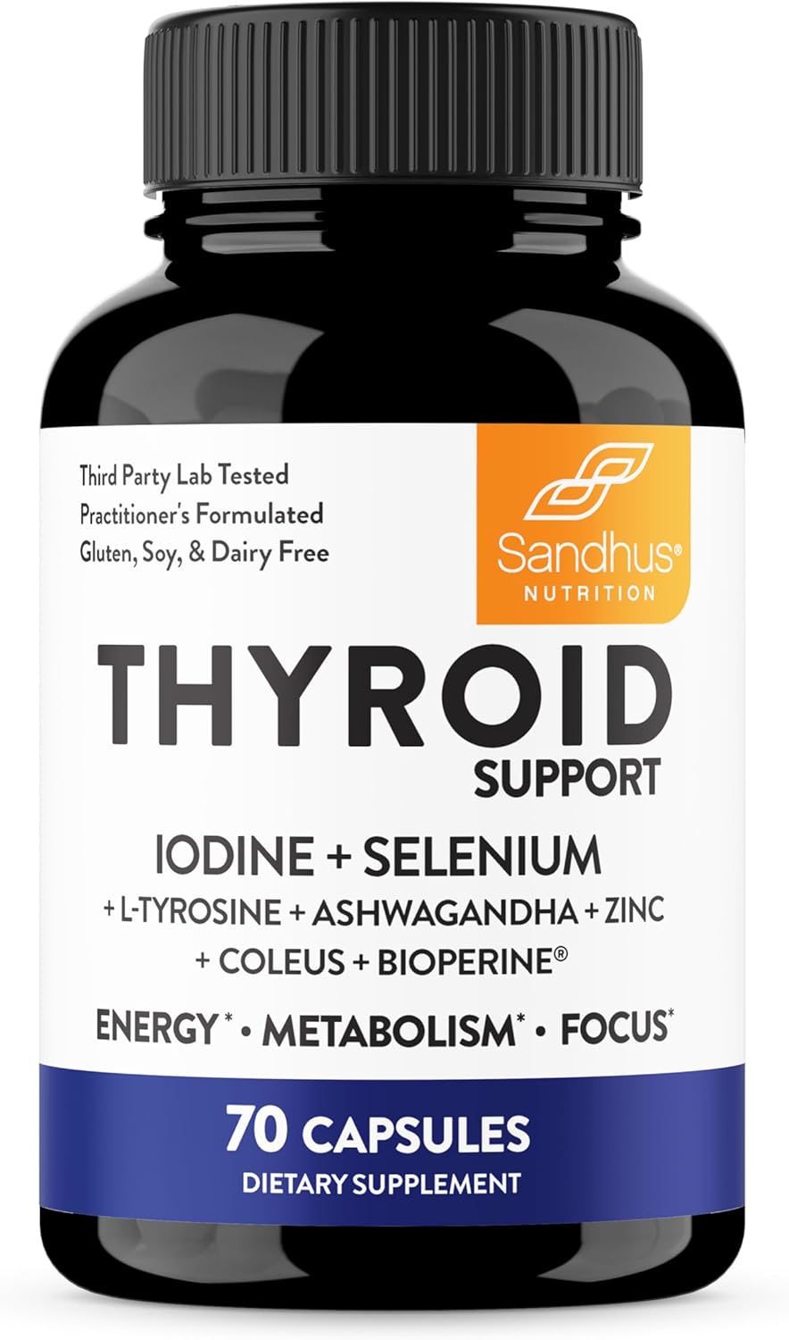 Sandhu's Thyroid Support Complex with Selenium, Zinc, Iodine, L Tyrosine, Ashwagandha | Pure Health Supplement for Women & Men |70 Count, 35 Days Supply