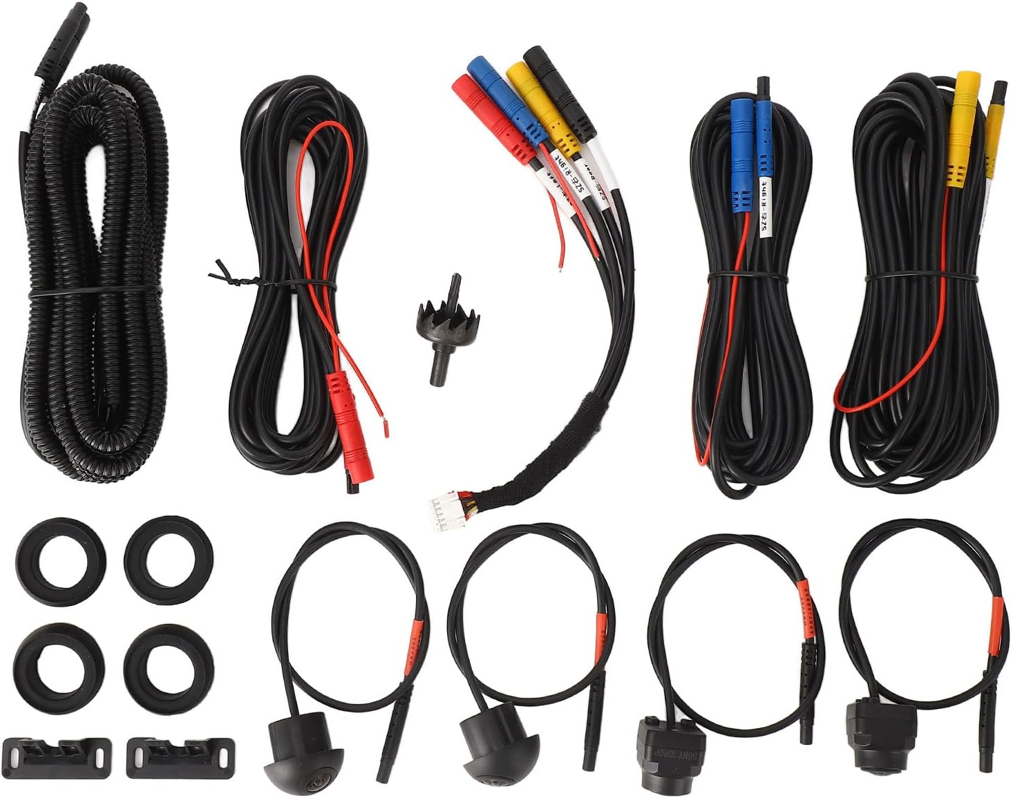 Fockety 360 Degree Bird View Surround System, 720P / 1080P AHD Backup Camera with Night Vision & 4 Way Cameras, IP68 Waterproof Surround View Panoramic Dash Camera for Android Auto Radio