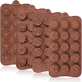 JOERSH 4PCS Silicone Chocolate Flower Molds for Candy, Fat Bombs Snacks, Truffles, 11 Floral Shapes 60 Cavities Candle Soap Wax Melts Mold (Rose, Sunflower, Tulip, Coreopsis)