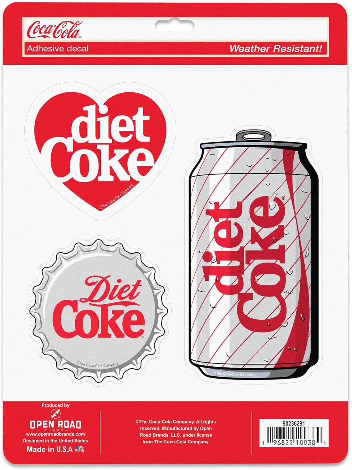 Coca-Cola Diet Coke Adhesive Vinyl Decals - Fun Set of 3 Diet Coke Stickers for Laptop, Car or Water Bottle
