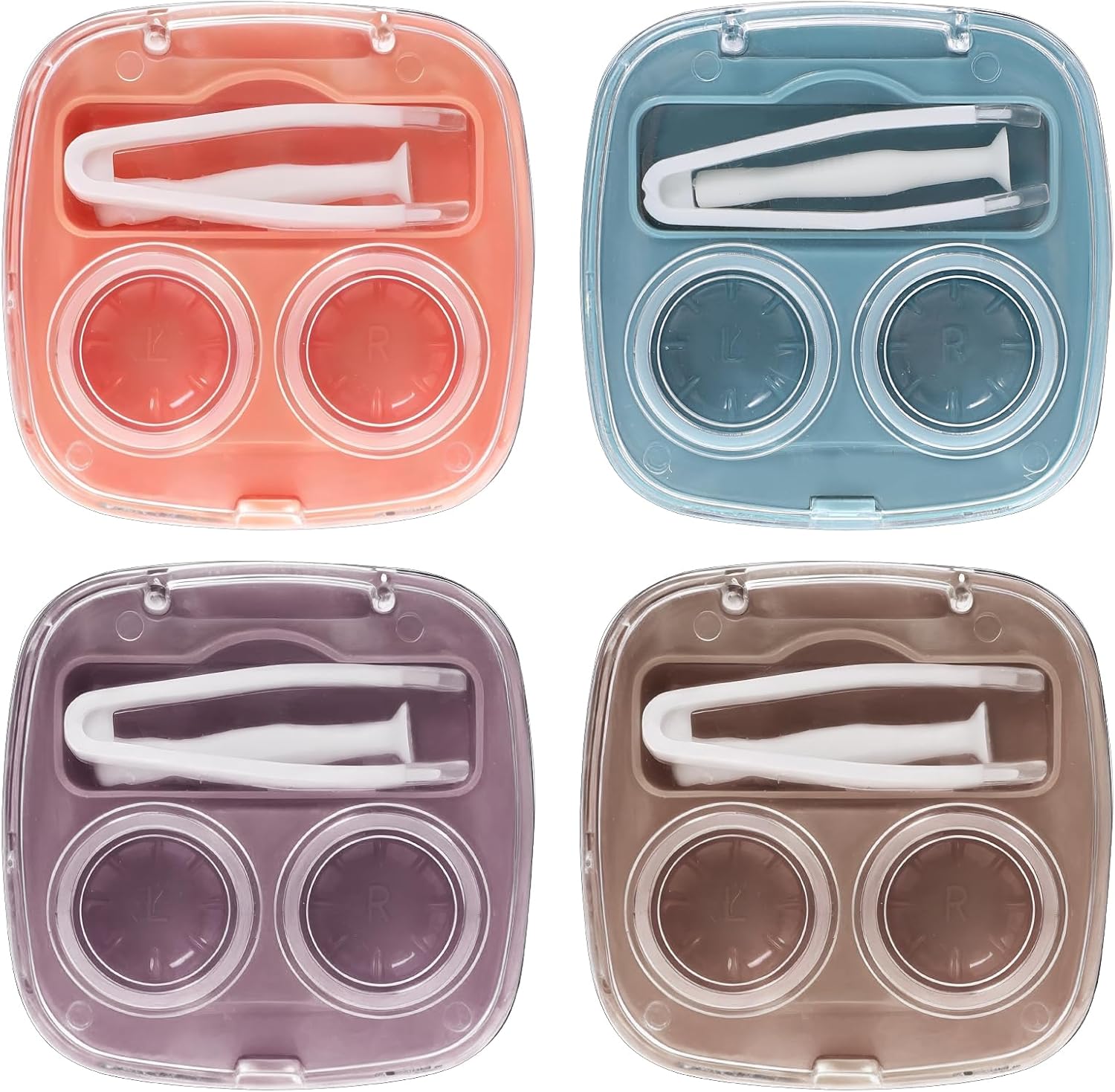 Lusofie 4Pcs Travel Contact Lens, Portable Leakproof Contact Lens Container with Tweezers Remover Tool for Travel & Home(Purple, Orange, Beige, Blue)