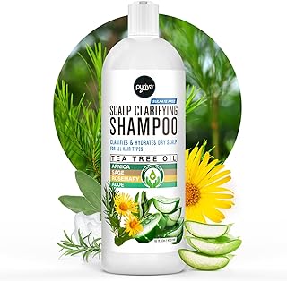 Puriya Tea Tree Clarifying Shampoo. Plant Rich Dry Itchy Scalp Relief, for Kids, Adults, Sulfate Free, No Harsh Chemicals Seen in Dandruff Treatment, Seborrheic Dermatitis, Psoriasis Shampoo, 16 oz