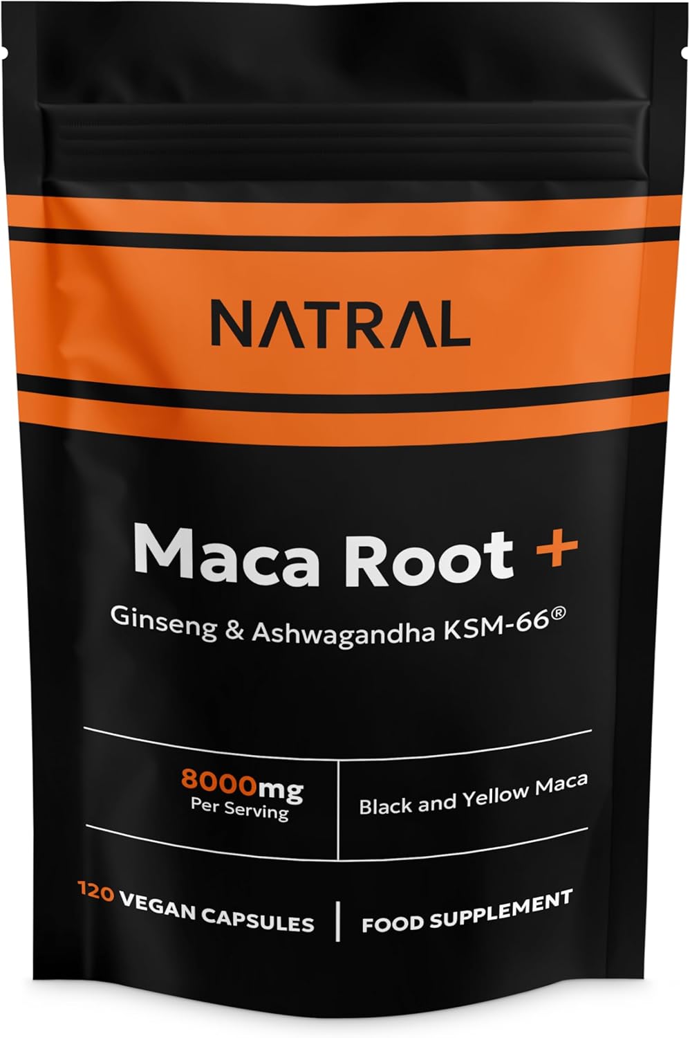 Maca Root Black & Yellow 8000mg Complex enriched with KSM Ashwagandha & Ginseng - 120 High Strength Capsules