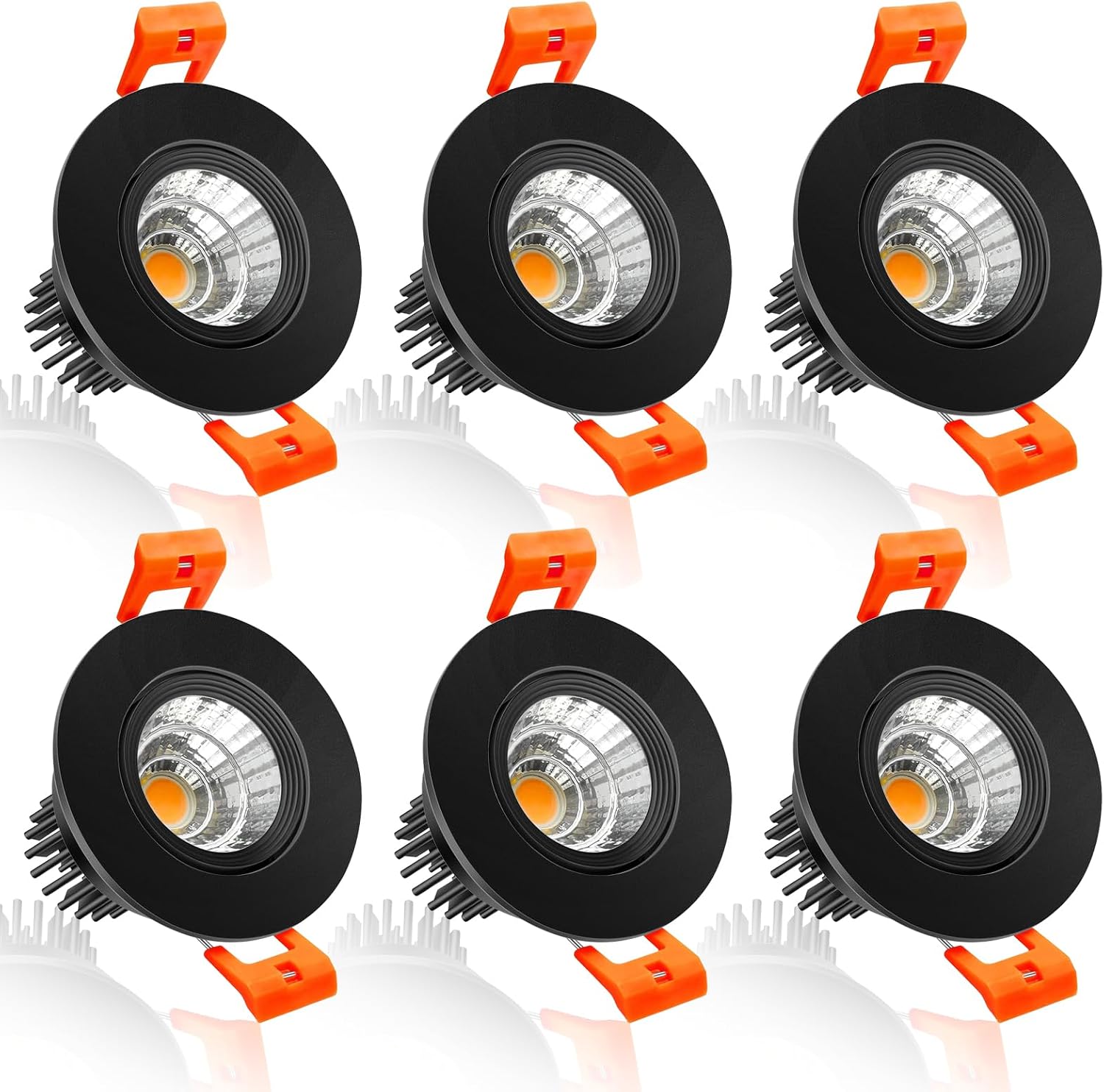 inShareplus 2 Inch LED Downlight, 3W Recessed Lighting COB Dimmable, 3000K Warm White, CRI80, Black Trim, Ceiling Lights with LED Driver, 6 Pack