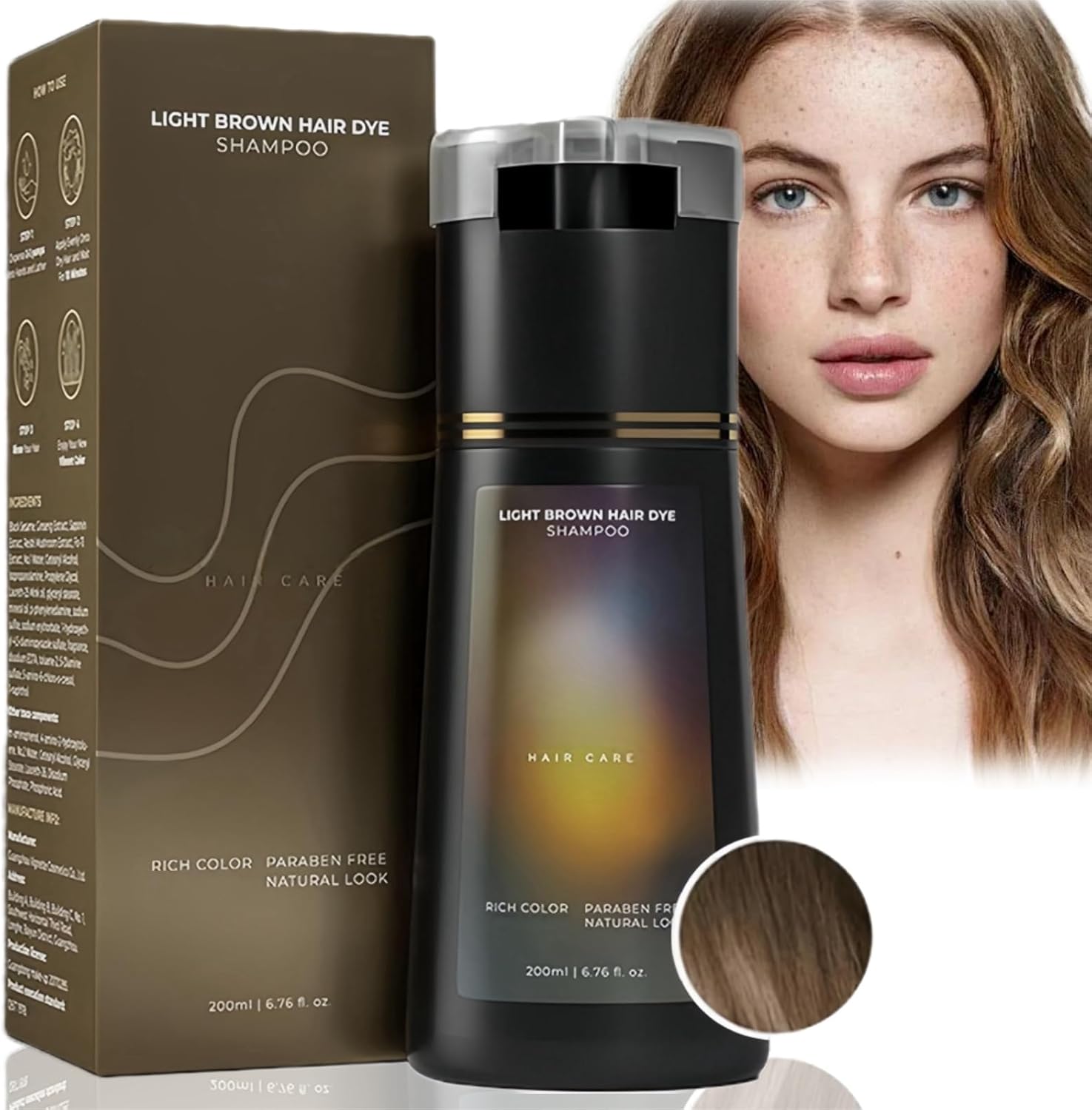 Hair Care Instant Dye Shampoo,Light Brown Hair Dye,Polar Hair Dye Shampoo,Semi Permanent Hair Dye,Shampoo Hair Dye,3 in 1 Shampoo for Color Treated Hair,Colour Shampoo to Cover Grey Hair(Light Brown)