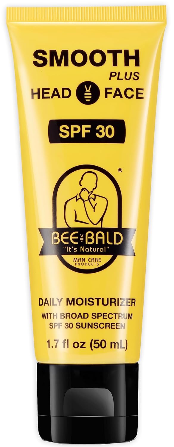 Bee Bald SMOOTH PLUS Head & Face Moisturizer with SPF 30 Sunscreen Lotion Protecting Skin From Harmful UVA/UVB Rays While Hydrating, Moisturizing and Toning, 1.7 Fl Oz