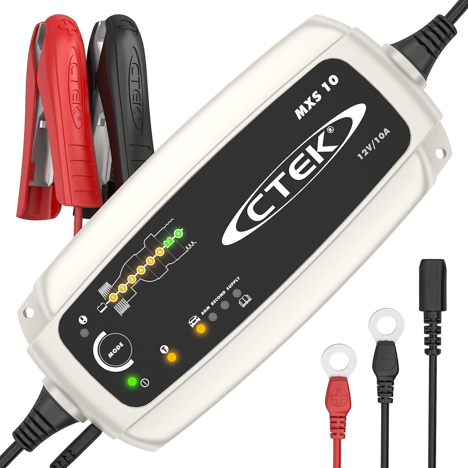 CTEK Multi MXS 10 10A 12V 8-Stage Battery Charger Conditioner, Sky, Black