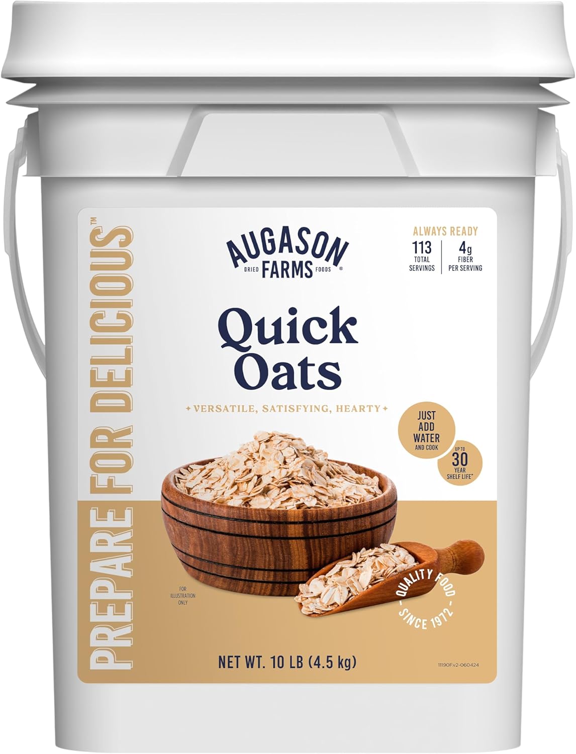 Augason Farms Quick Rolled Oats Pail, 10 lb