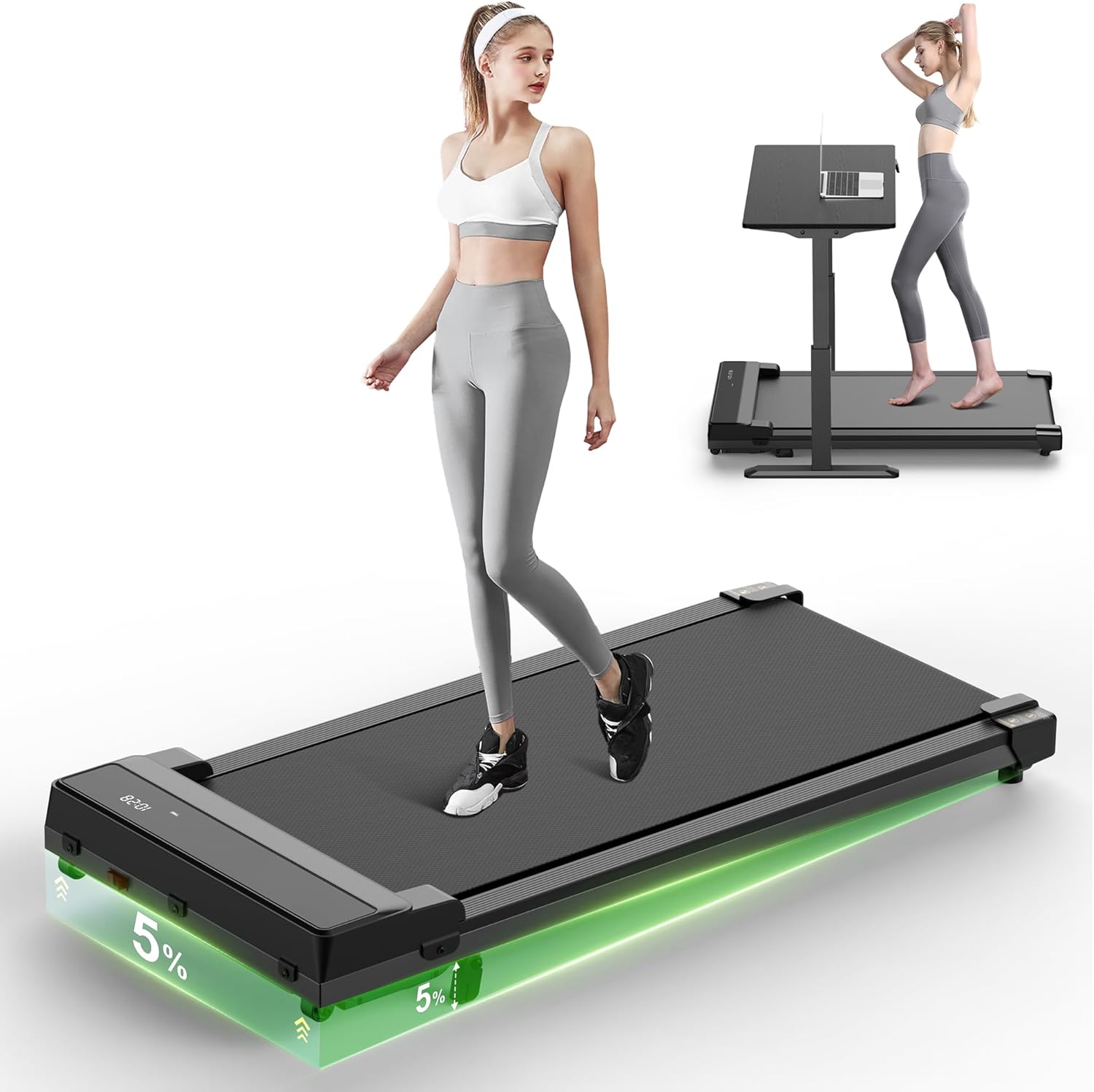 Walking Pad Treadmill with 5% Incline - Under Desk Running Machine Mat Pads for Home Office Portable Mini Small Compact Quiet Flat Indoor Magnetic Lightweight Electric Treadmills Remote Control 6KM/H