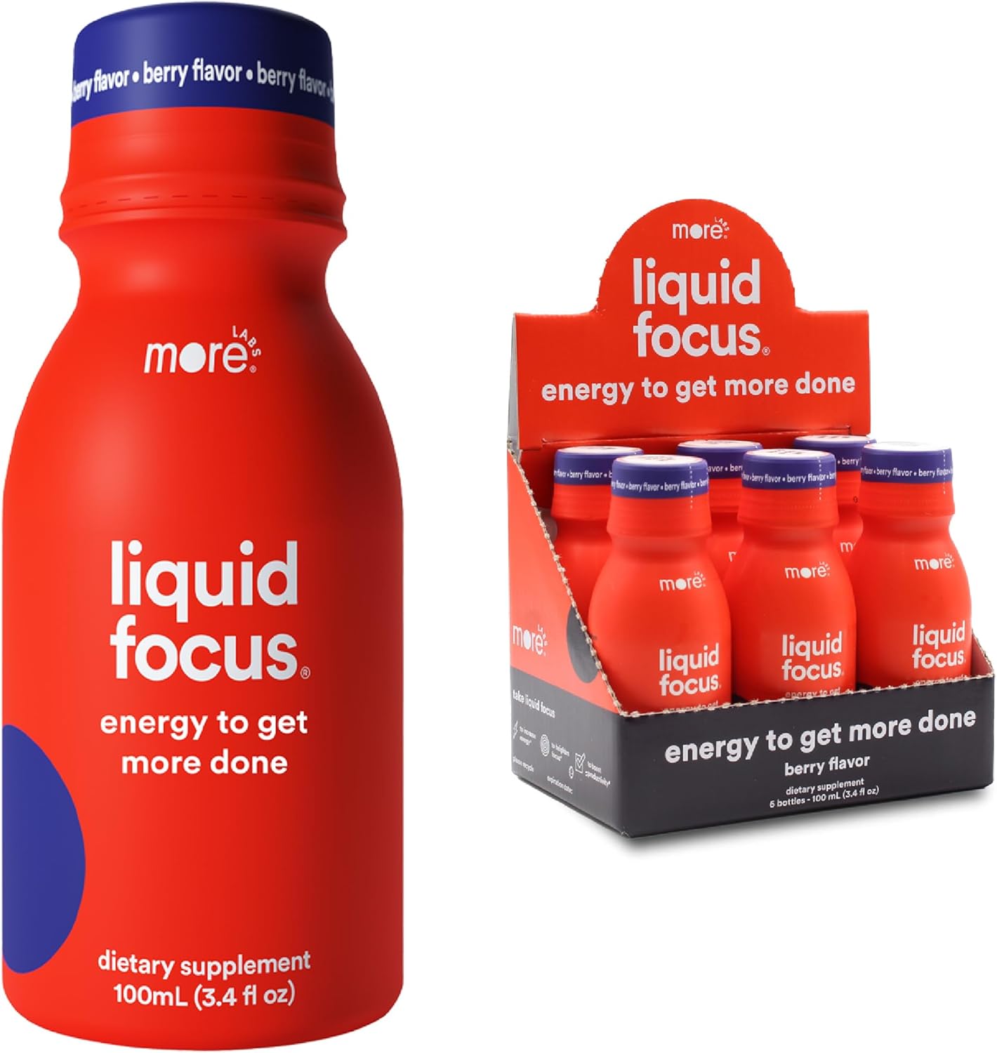 More Labs Liquid Focus, Nootropic Smart Drink with Powerful Antioxidants & Adaptogenic Herbs for Energy and Concentration, 150mg Caffeine (Pack of 6)