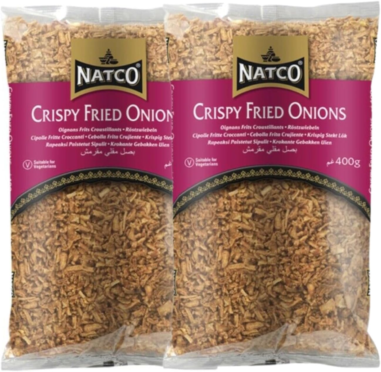 Natco Crispy Fried Onions - 400g (Pack of 2) | Perfect Topping for Curries, Salads, and Snacks | Ready-to-Use, Golden Brown & Flavorful | Onion Garnish
