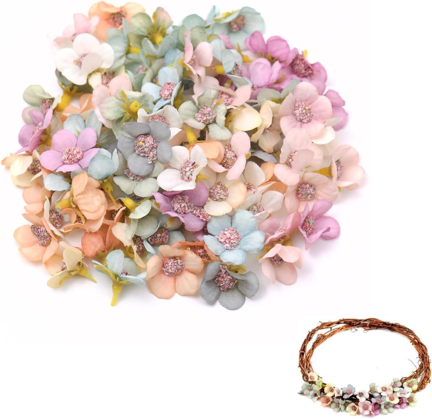 Rowwait 50Pcs Artificial Daisy Flower Heads,Small Silk Daisy Flowers Multicolor Faux Flowers Heads Mini Fake Flowers Heads Handmade DIY Flower for DIY Wreath Gift Craft Party Festival Decoration