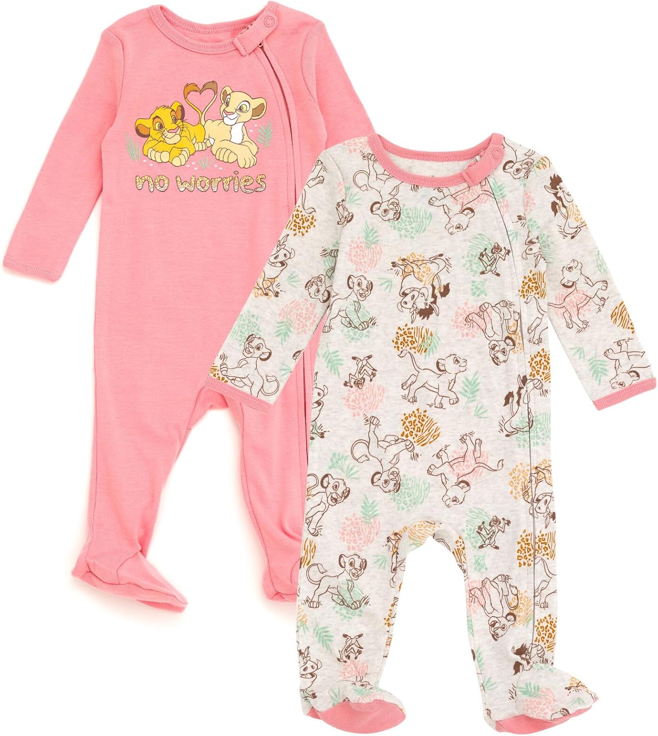 Disney Minnie Mouse Princess Classics Lion King Baby Girls 2 Pack Zip Up Sleep N' Plays Newborn to Infant