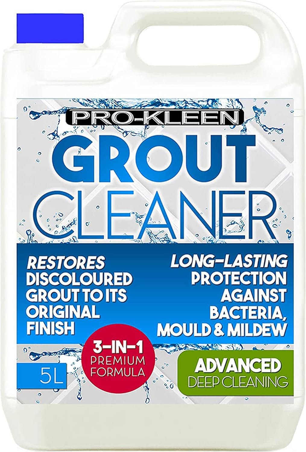 Pro-Kleen Grout Cleaner 5L - Removes Bacteria, Mould & Mildew - Restores Original Colour - Provides Long-Lasting Protection for Bathrooms, Kitchens & More