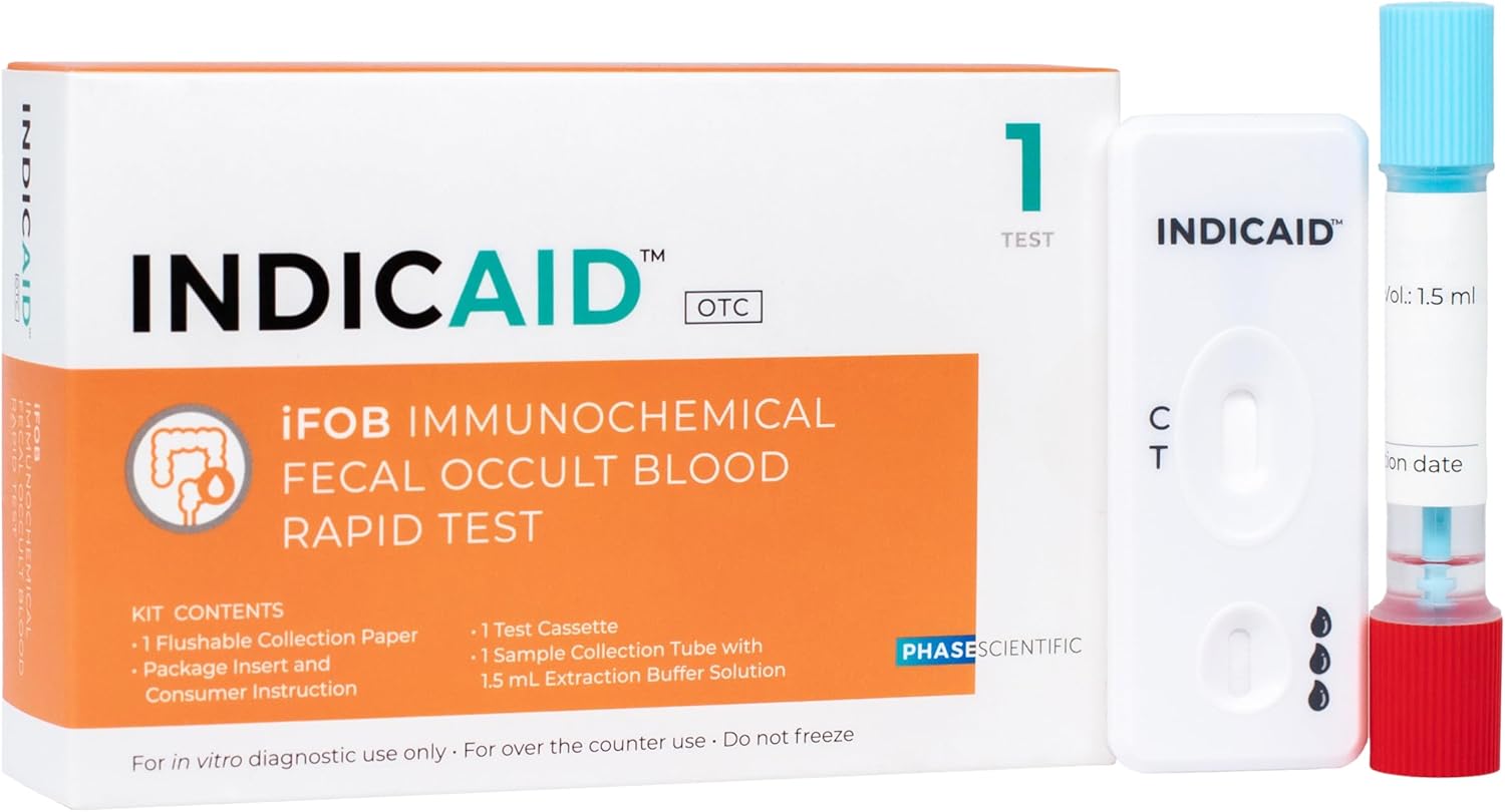 INDICAID Immunochemical Fecal Occult Blood Rapid Test (iFOB), FIT Colon Test, Accurate and Easy at Home, No Prep Required, FSA/HSA Eligible (1 Pack)