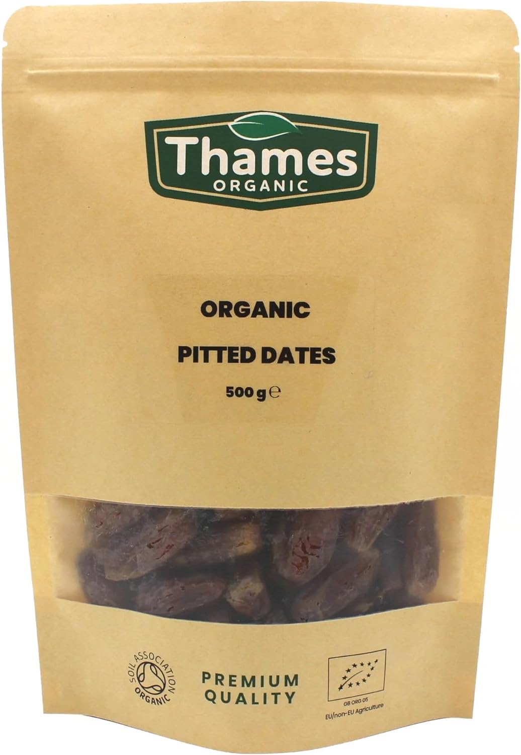 Organic Dried Pitted Dates - Raw, Vegan, GMO-Free - No Additives or Preservatives, High Fibre, Certified Organic - Nutritious, Delicious, and Convenient - Thames Organic 500g
