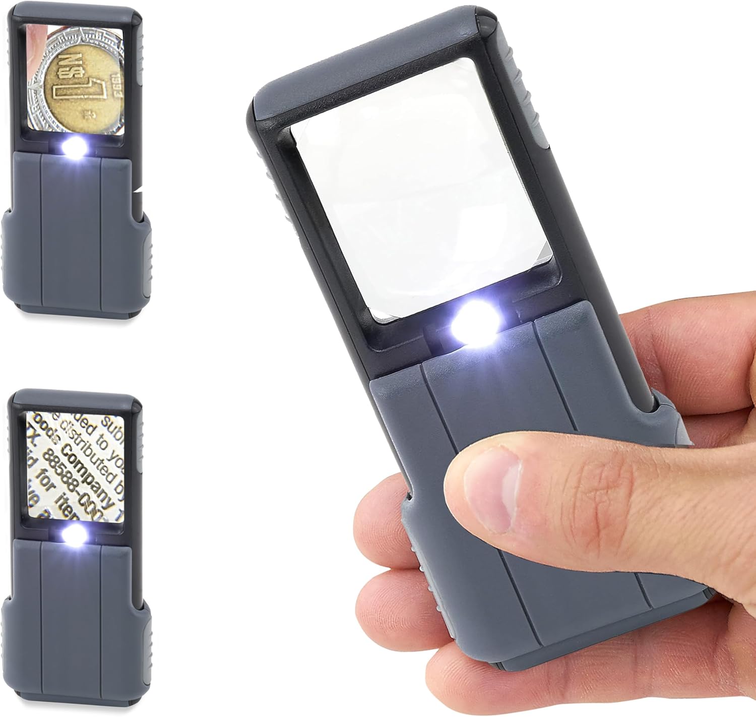 Carson MiniBrite LED Lighted Slide-Out Aspheric Magnifier with Protective Sleeve (PO-55), 5X, Gray