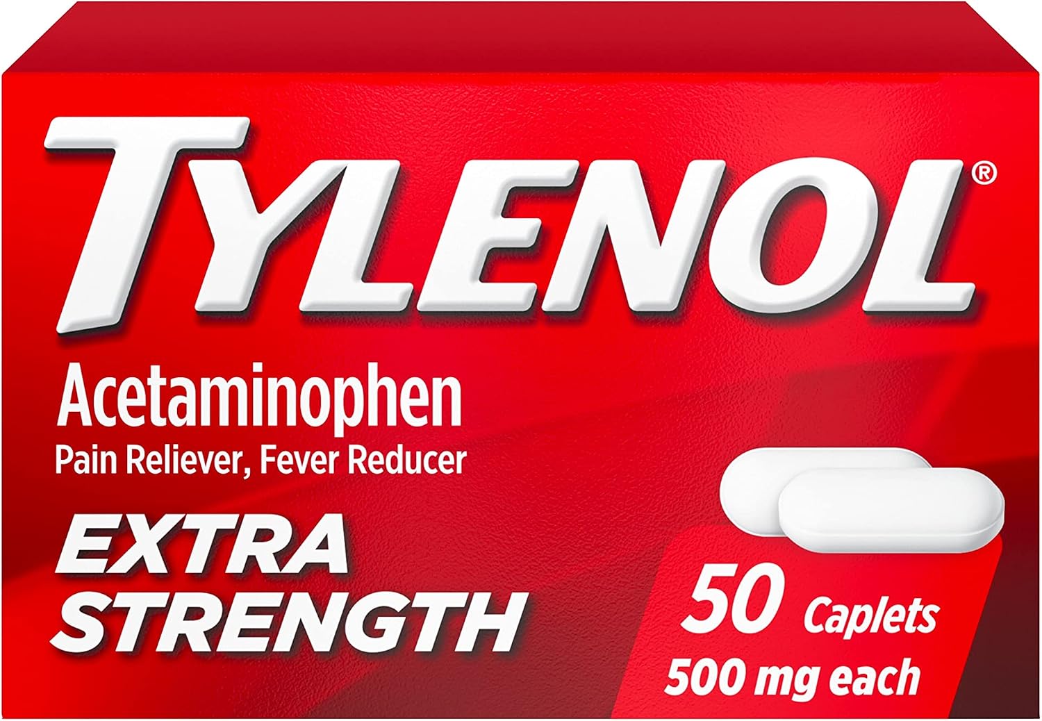 Tylenol Extra Strength 500 mg Acetaminophen Caplets, Pain Reliever & Fever Reducer, Acetaminophen for Minor Arthritis Pain, Headache, Backache & Toothache, 50 Ct