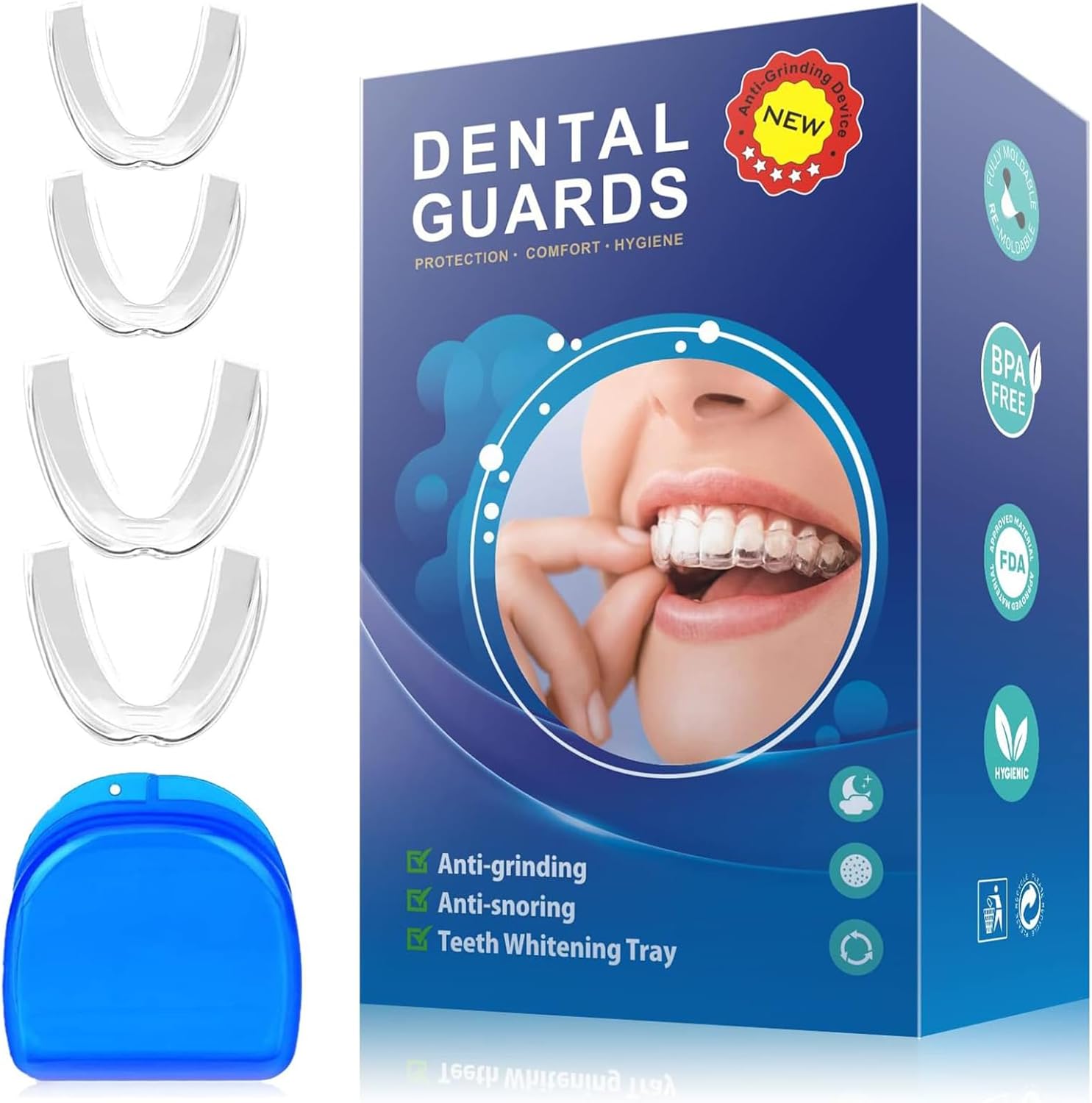 Night Mouth Guard for Sleeping, Reusable Mouth Guard for Teeth Grinding and Clenching, Moldable Gum Shield to Prevent Bruxism, Teeth Grinding Guard for Adults & Kids, 4 Pcs