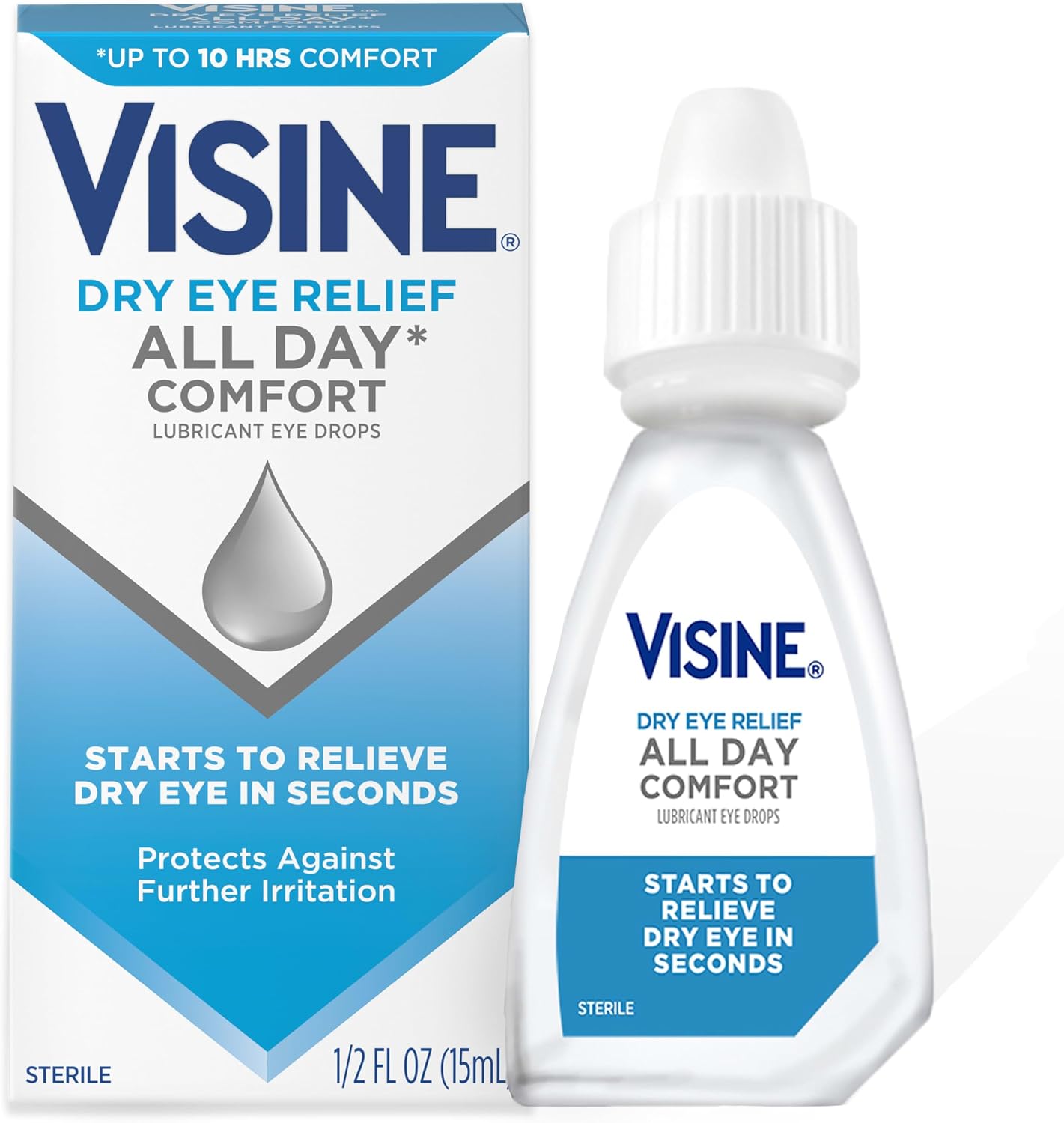 Visine Dry Eye Relief All Day Comfort Lubricant Eye Drops, 0.5 fl. oz | Up to 10 Hours of Comfort, Polyethylene Glycol