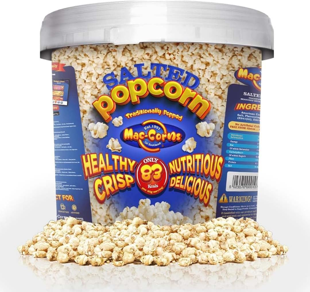 MacCorns Salted Popcorn - 10 Litre Mega Bucket Salted Popcorn for Kids & Adults - Healthy Traditional Popped Pop corn, Perfect for Movies & Party Garnish (400g)