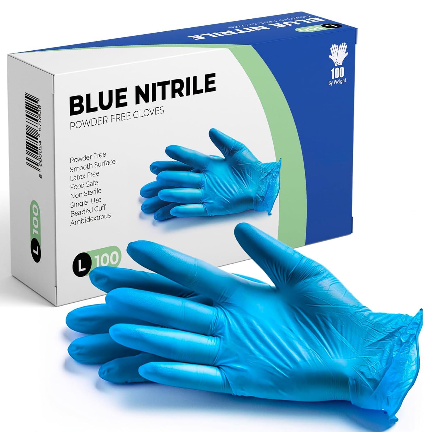 PANKTI Blue Nitrile Disposable Gloves, Powder-Free, Latex-Free, Ideal for Medical, Food Handling, Cleaning, and Multi-Purpose Use (Box of 100) (Large)
