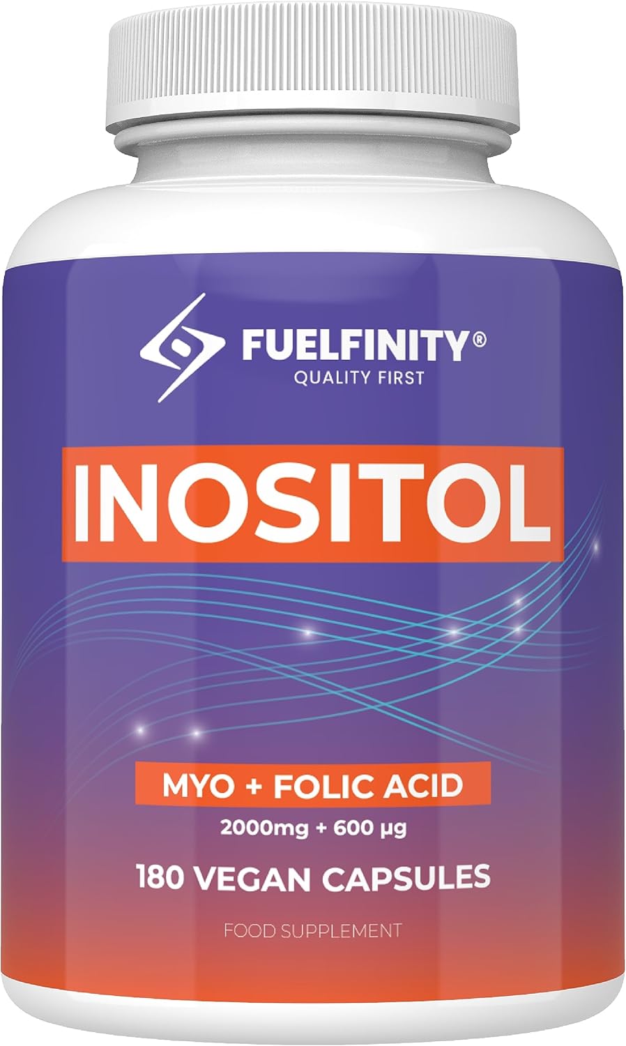 Myo-Inositol & Folic Acid | 2000mg Inositol | 180 Capsules | PCOS and Fertility Supplement | Vegan | FuelFinity® Superlative Manufacturing Standards | Capsule Format
