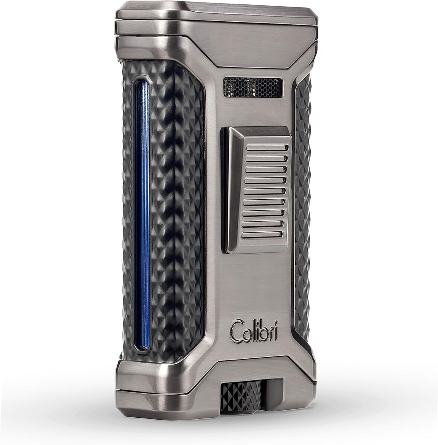 Colibri Ascari Triple Jet Lighter - Cigar Lighter for Smoking, with Integrated Double Punch Cutter - Windproof And Refillable Butane Gas Lighter (No Butane Included) - Metal Body - Stylish Gift Box