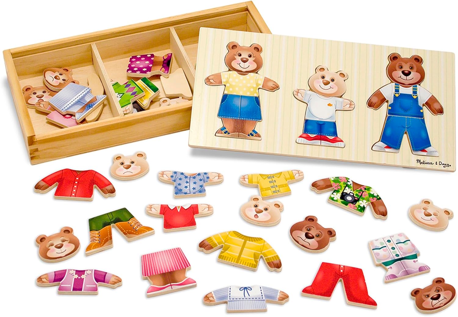 Melissa & Doug Wooden Bear Family Dress-Up Puzzle With Storage Box, Puzzles, Wooden Toy, 3+, Gift for Boy or Girl,Multicolour,31.75 x 15.748 x 5.08cm