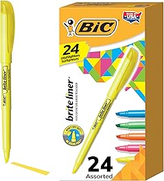 BIC Brite Liner Highlighters, Chisel Tip, 24-Count, Assorted Colors, Ideal Set for Organizing and Coloring, Packaging May Vary, Includes 14-Yellow, 3-Pink, 3-Orange, 2-Green and 2-Blue Highlighters