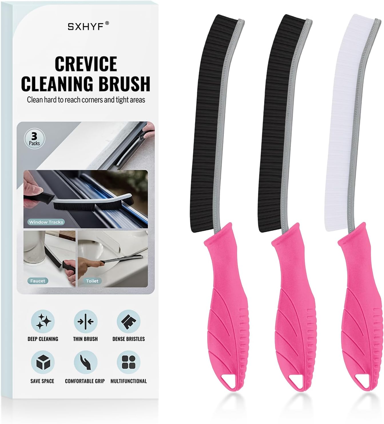 SXhyf Cleaning Brush - Hard Bristle Crevice Cleaning Brush, Multifunctional Gap Cleaning Scrub Brush, Cleaning Tools for Household Use, Home, Kitchen, Bathroom, Window, Vehicle (Rose Handles)