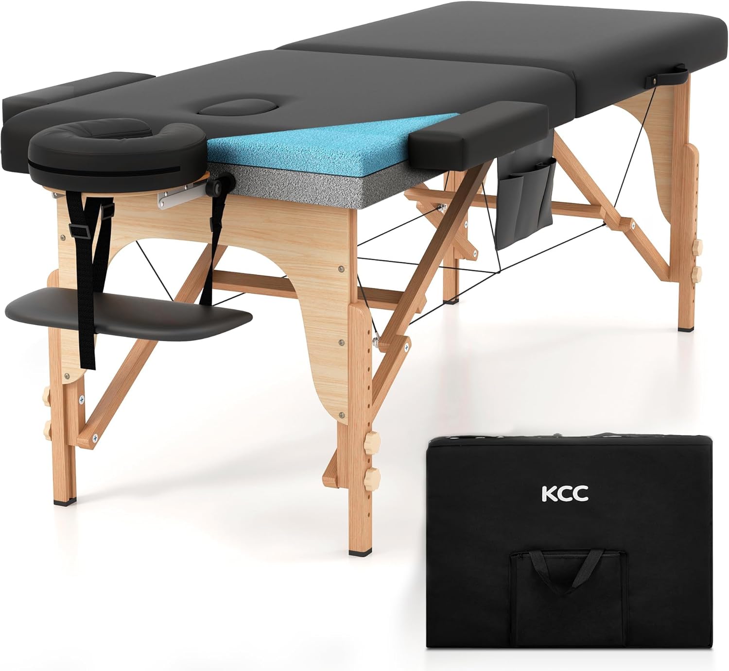 KCC Memory Foam Massage Table Premium Portable Foldable Massage Bed Height Adjustable, 84 Inches Long 28 Inchs Wide Home Salon Spa Bed Tattoo Table with Accessories &Carrying Case, Easy Set Up