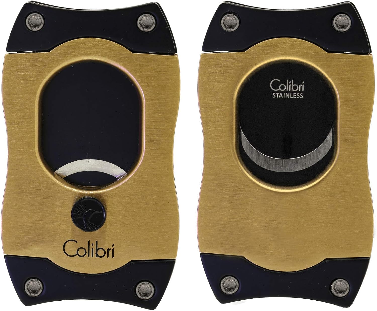 Colibri Premium S-Cut Cigar Cutter - Ergonomic Stainless Steel Spring-Loaded Straight Cut Blade, Ideal for up to 66+ Ring Gauge - Gift for Cigar Enthusiasts (Gold)