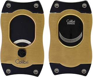 Colibri Premium S-Cut Cigar Cutter - Ergonomic Stainless Steel Spring-Loaded Straight Cut Blade, Ideal for up to 66+ Ring Gauge - Gift for Cigar Enthusiasts (Gold)