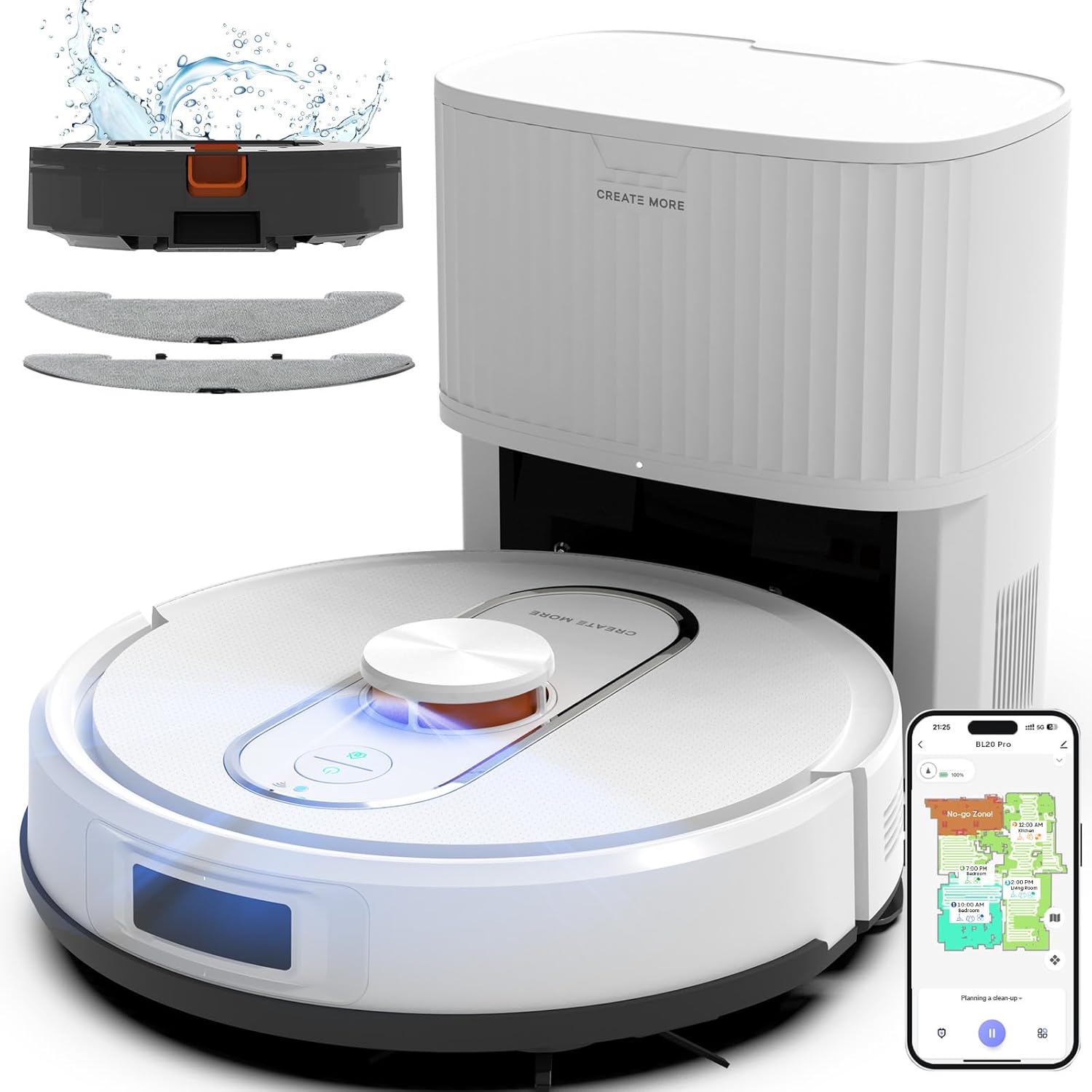 Bagotte Robot Vacuum and Mop, 5000Pa Self Emptying Robotic Vacuum with Mapping,60-Day Hands-Free Cleaning, LiDAR Navigation, No-Go Zones,Wi-Fi/App/Alexa Control, for Pet, Hard Floors, Carpets