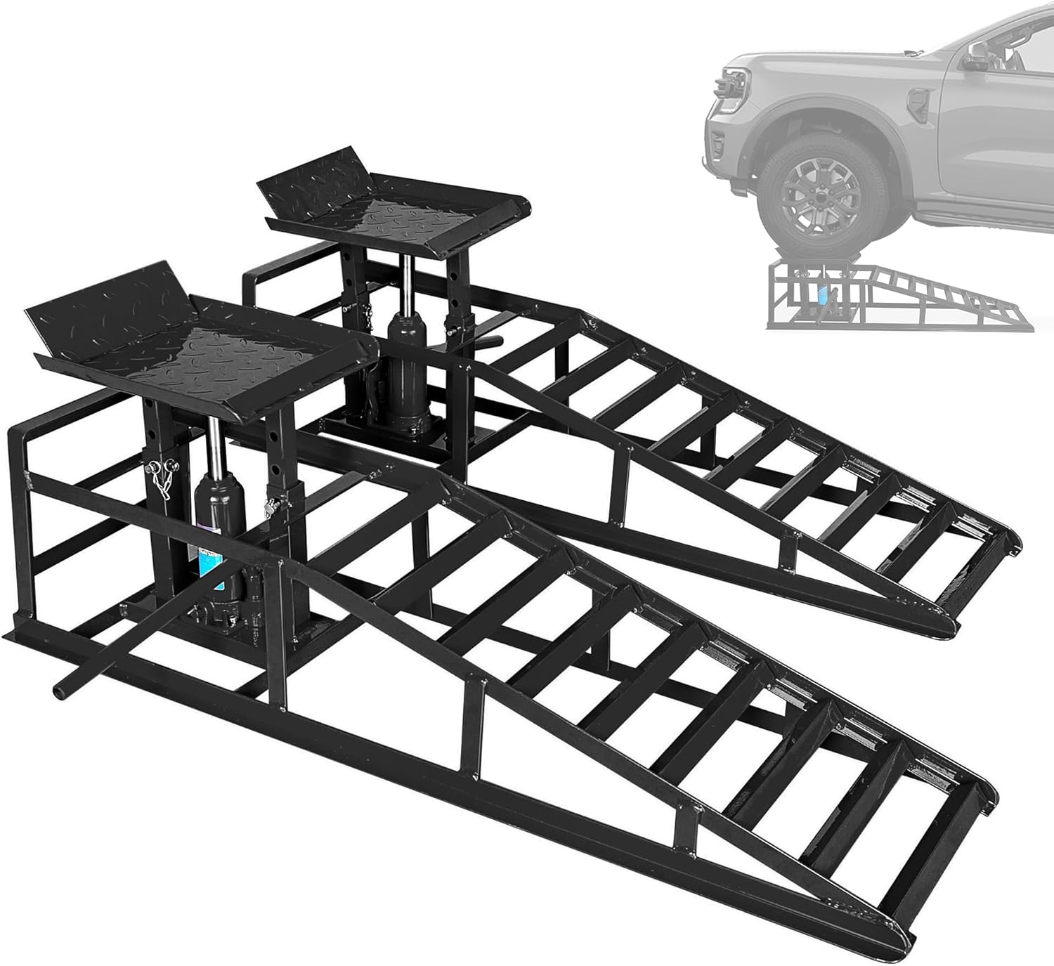 2 Pack Hydraulic Car Ramps, 11050LBS 5T Car Ramp High Lift 9"-14.2", Heavy Duty Steel Car Lift Ramp, Automotive Truck Service Ramps for Oil Changes Support Jack for Maintenance, Black