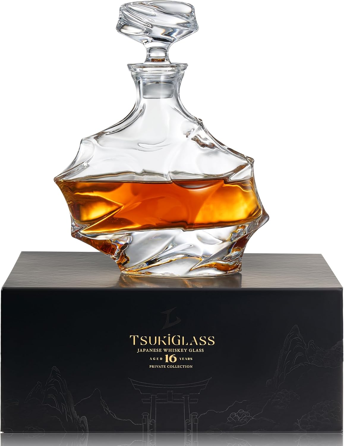 TsukiGlass Storm Japanese Crystal Whisky Decanter, 750ml, Gifts for Men