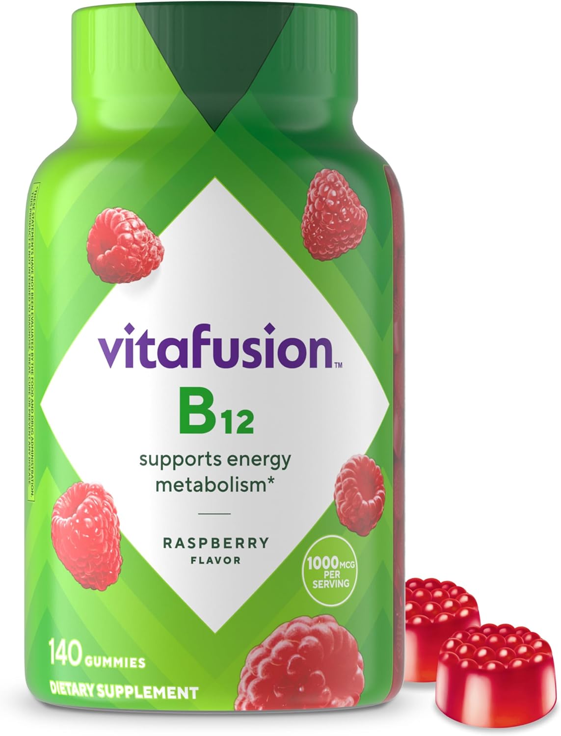vitafusion Vitamin B12 Gummy Vitamins for Energy Metabolism Support, Raspberry Flavored, America’s Number 1 Gummy Vitamin Brand, 70 Day Supply, 140 Count