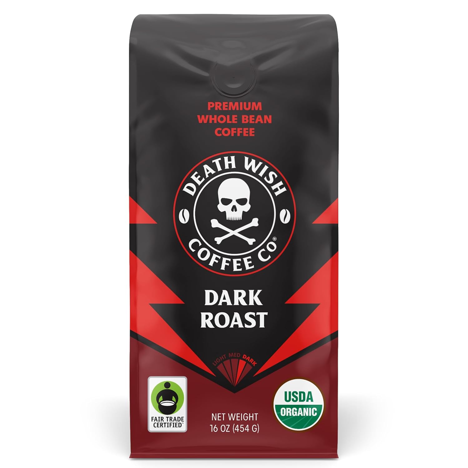 Death Wish Coffee, Organic and Fair Trade Dark Roast Whole Bean Coffee, 16 oz