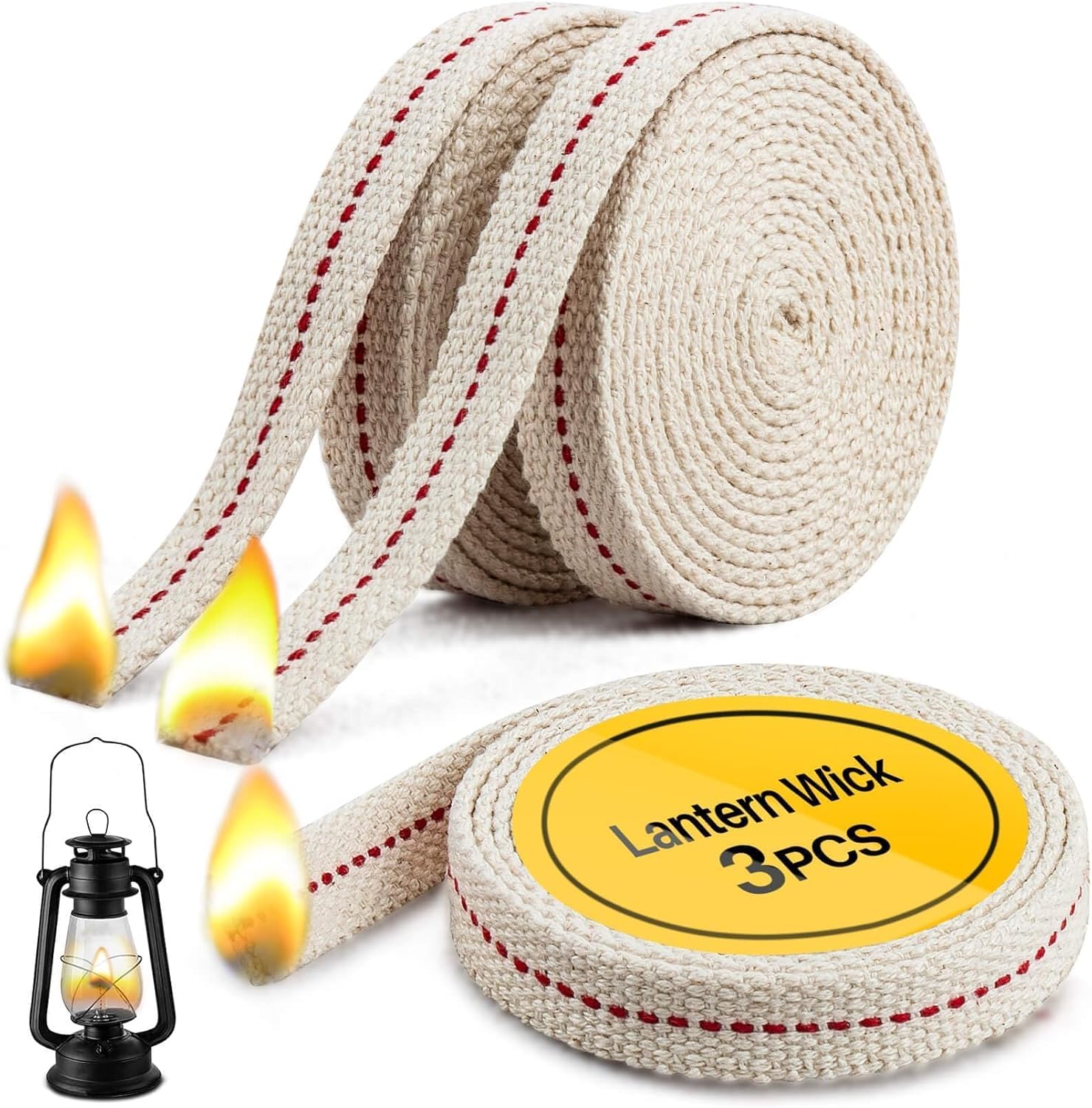 Sukh Oil Lamp Wicks - Lantern Wicks 3 Rolls 1/2 Inch Flat Cotton Wicks with Genuine Red Stitch Replacement Oil Lamp Wick for Paraffin Oil Kerosene Based Lanterns
