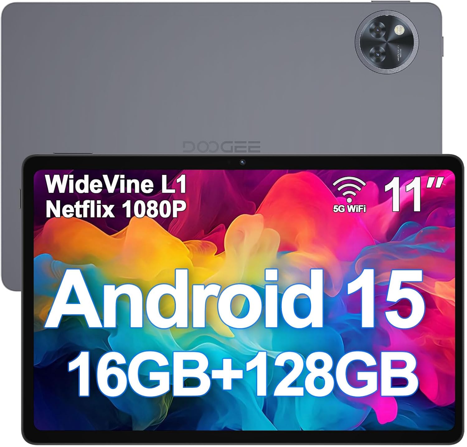 DOOGEE U11 Android 15 Tablets, 11 Inch Tablet, 16GB+128GB/2TB, 8580mAh, 90 Hz Screen Gaming Tablet, Octa Core Android Tablets, 5G WiFi/Widevine L1/ Netflix/Face Unlocking/ 13MP+5MP/OTG/GPS - Gray