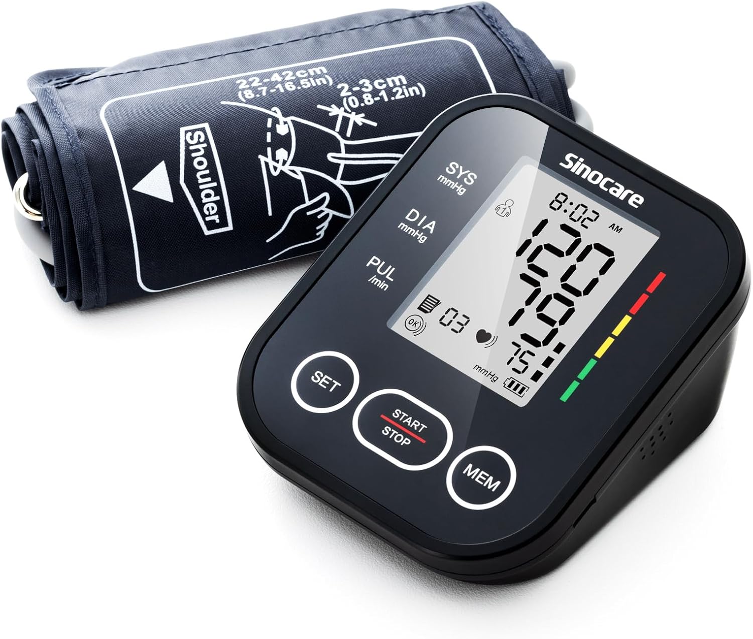 sinocare Blood Pressure Monitor, Two-User Model, One-Button Operation Upper Arm Blood Pressure Monitor, Irregular Heartbeat Detection, Large Cuff