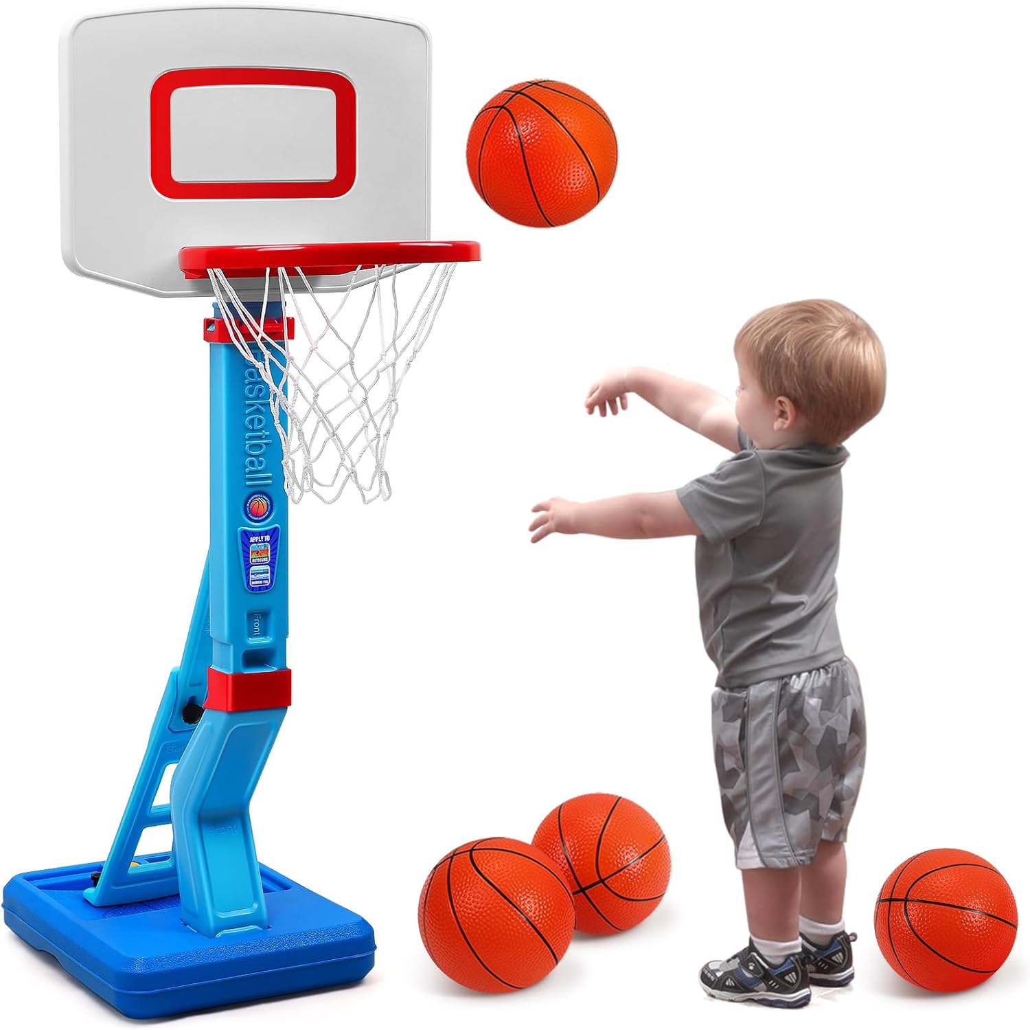 SUPER JOY Toddler Basketball Hoop - Height Adjustable Kids Hoop for Indoor & Outdoor Play - Portable Basketball Goal for Poolside & Swimming Pool - Toy for Boys & Girls