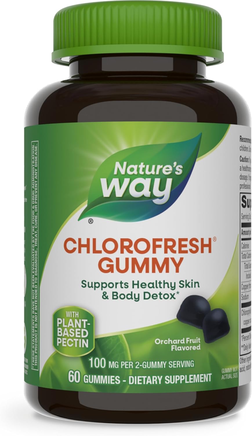 Nature’s Way Chlorofresh Chlorophyll Gummies, Supports Healthy Skin and Body Detox*, Internal Deodorant*, Orchard Fruit Flavored, 60 Gummies