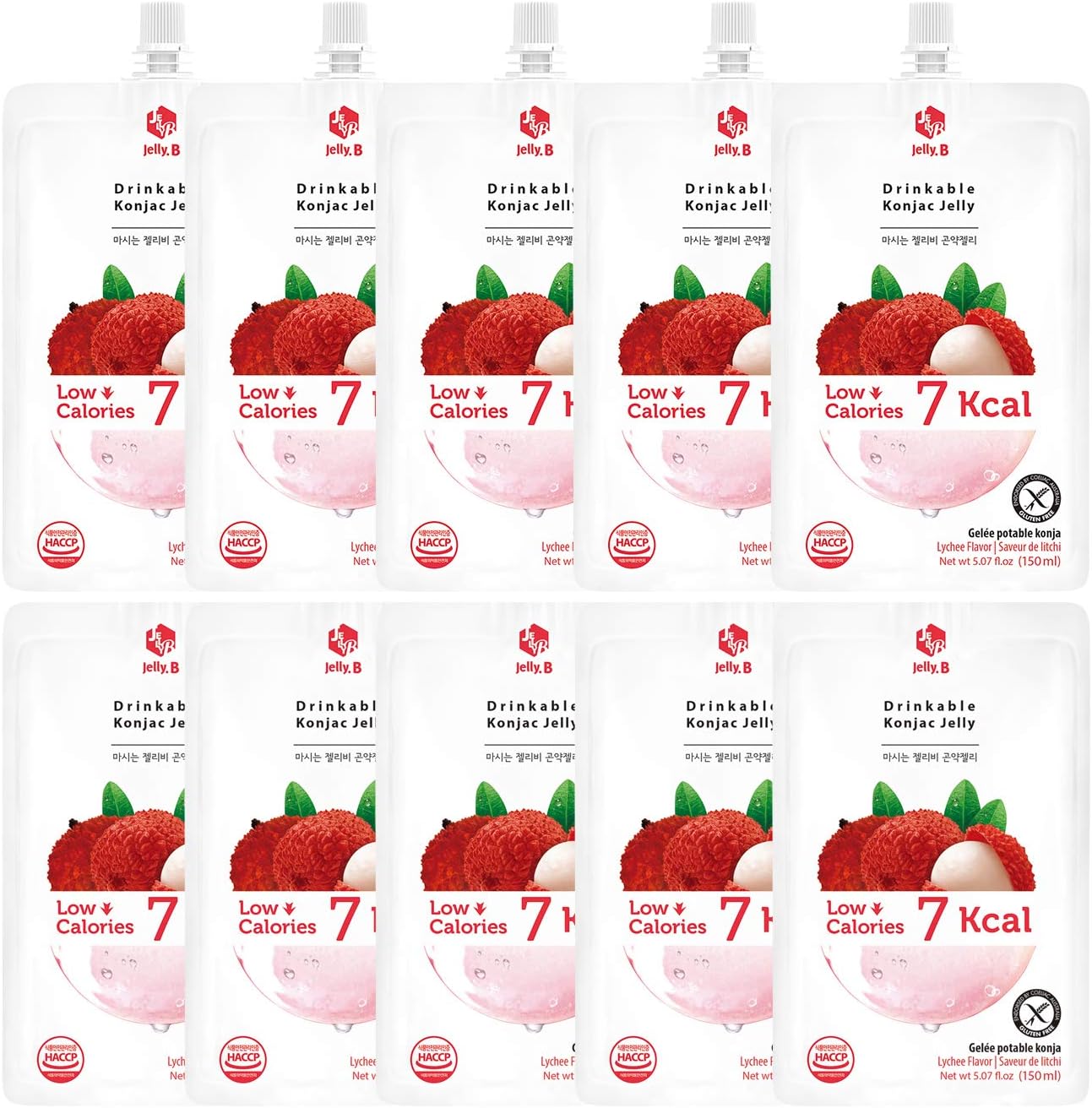JELLY B Drinkable Konjac Jelly (10 Packs of 150ml) - 0 Gram Sugar, Only 7 kcal Each Packets (Lychee)